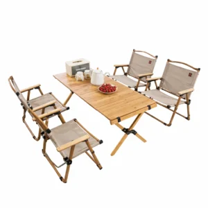 MESA PLEGABLE MADERA + 2 SILLAS KHAKI